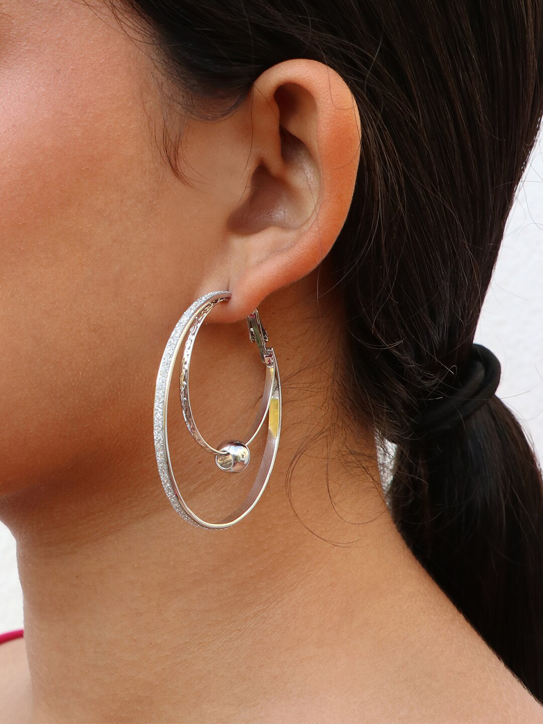 Buy Ayesha Silver Toned Double Layered Oversized Hoop Earrings Earrings for Women 17128550