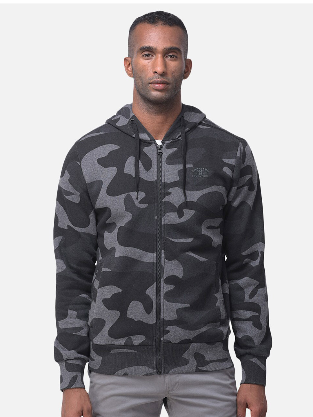 Gray Camouflage Woodland Print Oversized Sporty Hoodie
