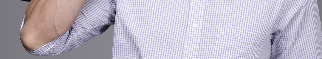Buy Raymond Men Blue & White Slim Fit Checked Pure Cotton Formal Shirt ...