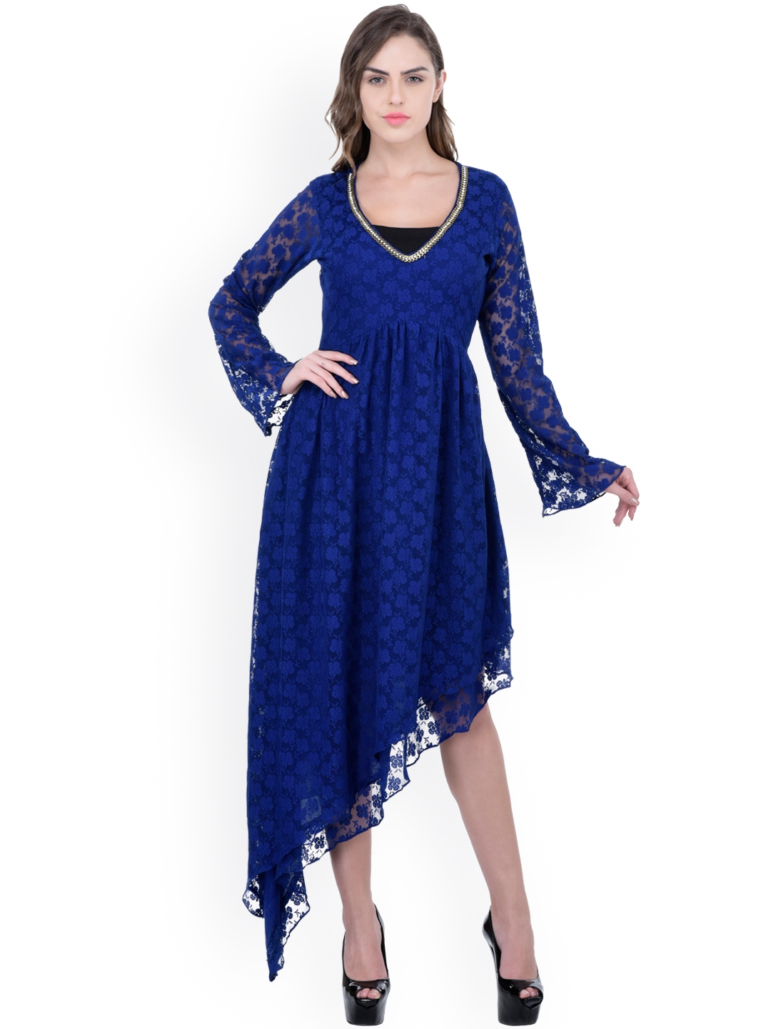 Buy Athena Women Blue Lace Fit And Flare Dress Dresses For Women 1713508 Myntra 9472