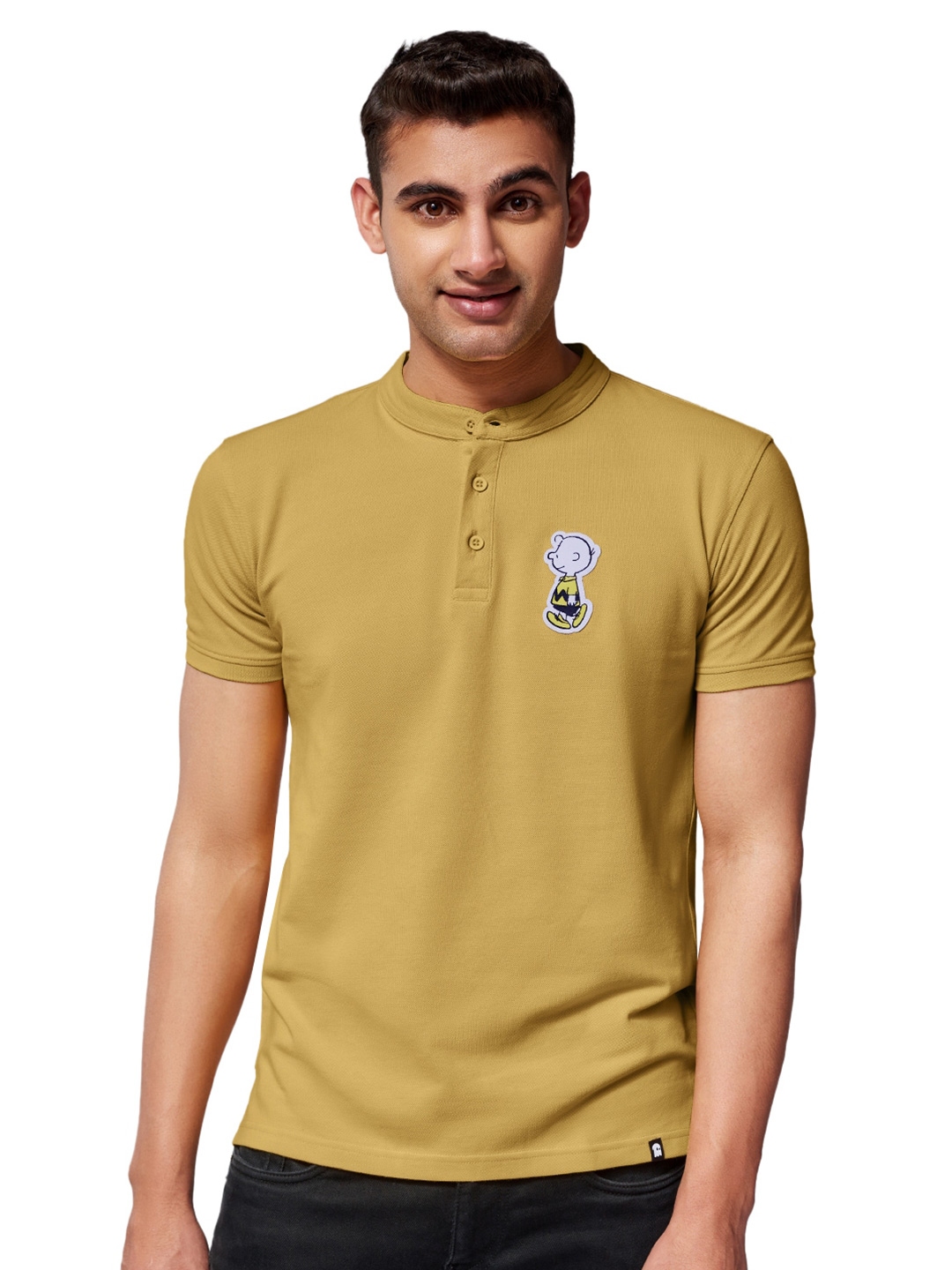 Buy The Souled Store Men Yellow Henley Neck Applique T Shirt - Tshirts 