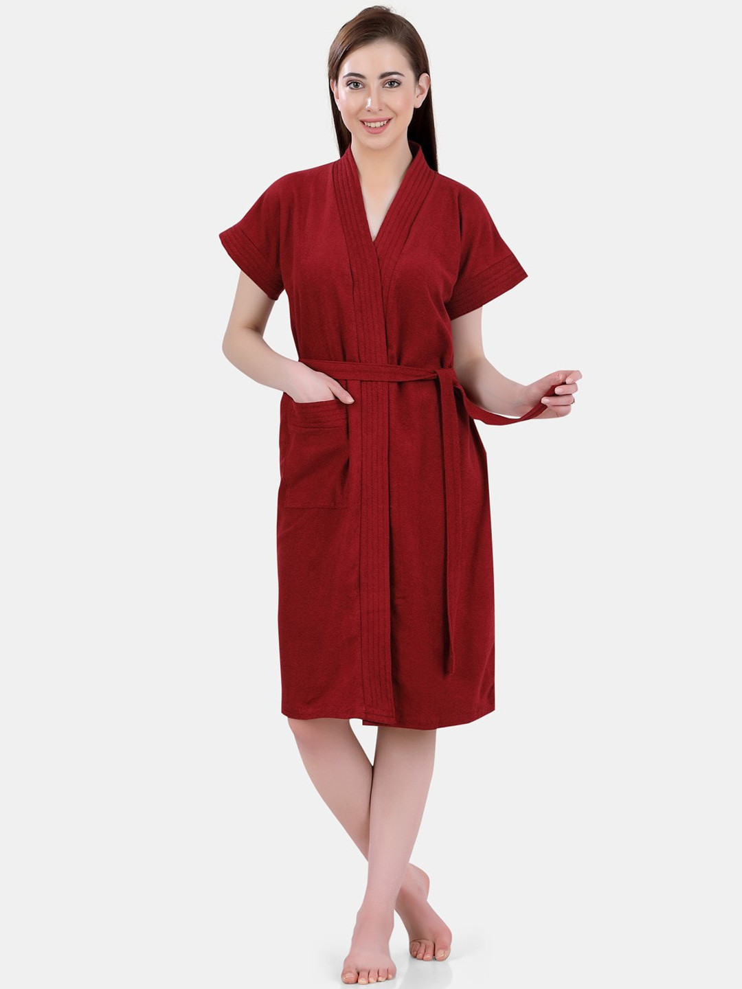 Buy POPLINS Women Maroon Solid Bath Robe - Bath Robe And Wraps for ...