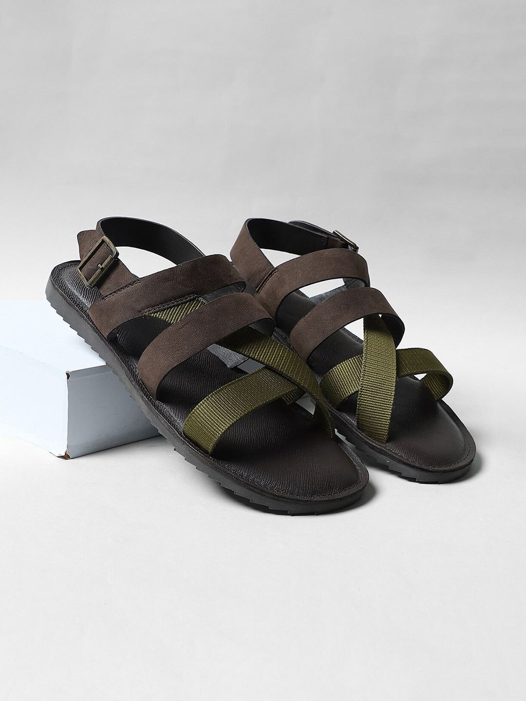 Buy Jack & Jones Men Brown & Olive Green Comfort Sandals Sandals for