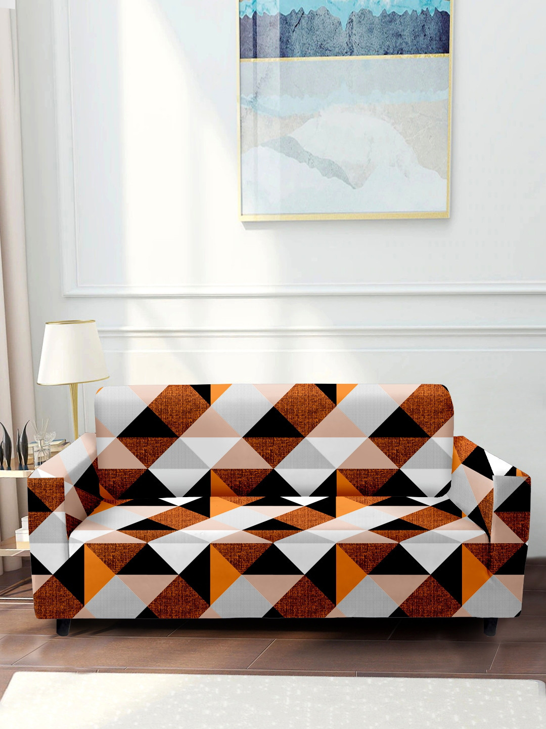 Buy Aura Yellow & White Printed 2 Seater Non Slip Sofa Covers Sofa