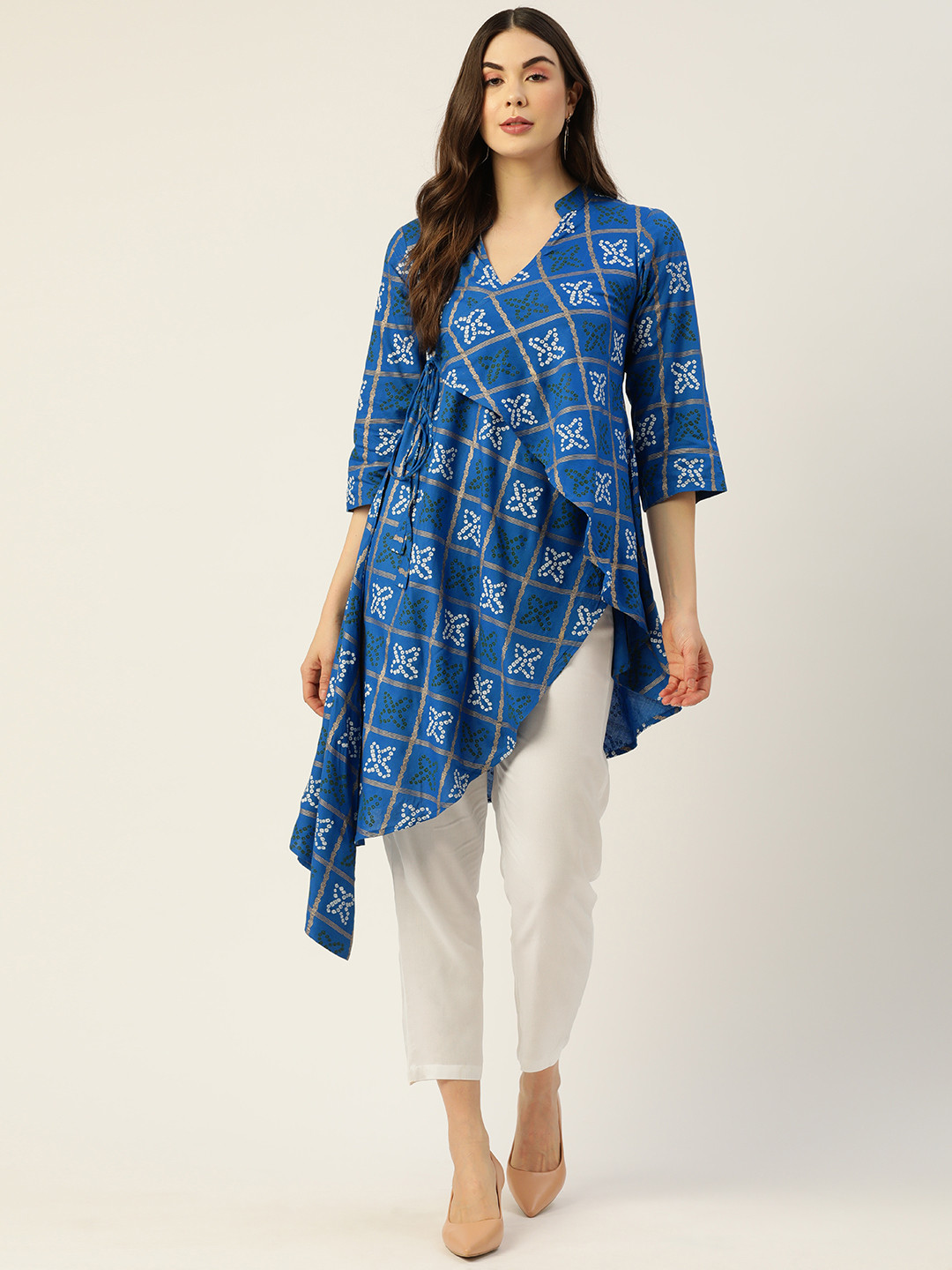 Women Multicolor Rayon Embroidered & Printed Angrakha Style Kurta with printed Pant & Dupatta