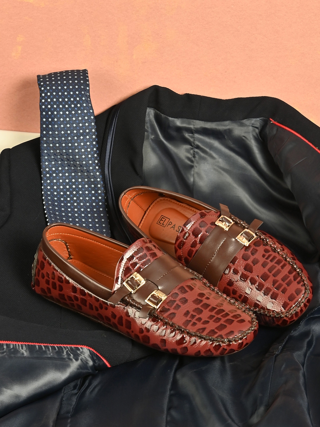 Buy El Paso Men Red & Brown Textured Loafers Casual Shoes for Men