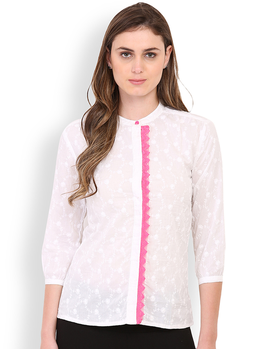 Buy Paprika Women White Regular Fit Self Design Casual Shirt Shirts