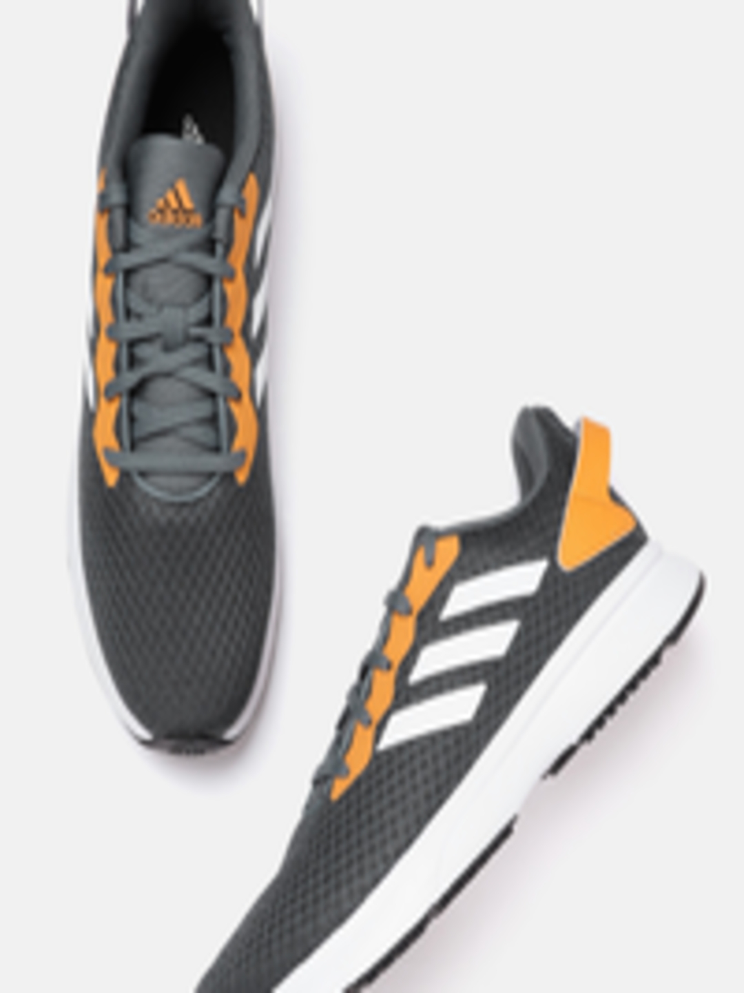 Buy ADIDAS Men Grey & Orange Woven Design Harquin Running Shoes ...