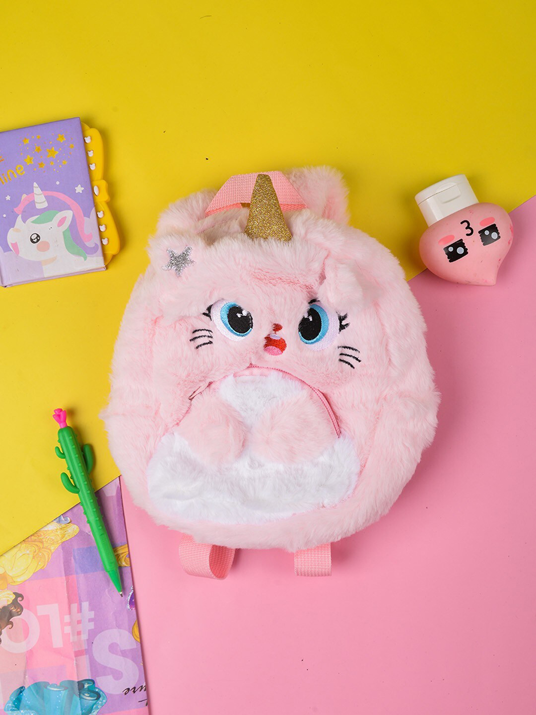 Buy POPLINS Kids Pink & White Fur Backpack Backpacks for Unisex Kids