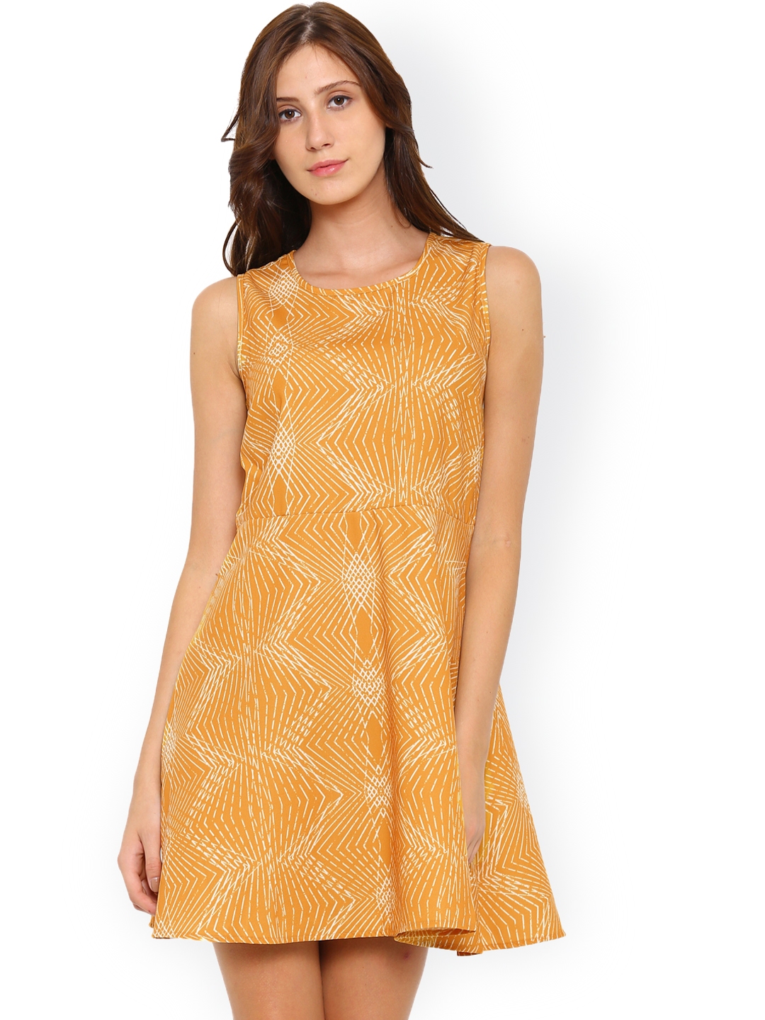 Buy Amari West Women Yellow Printed Fit & Flare Dress - Dresses for ...
