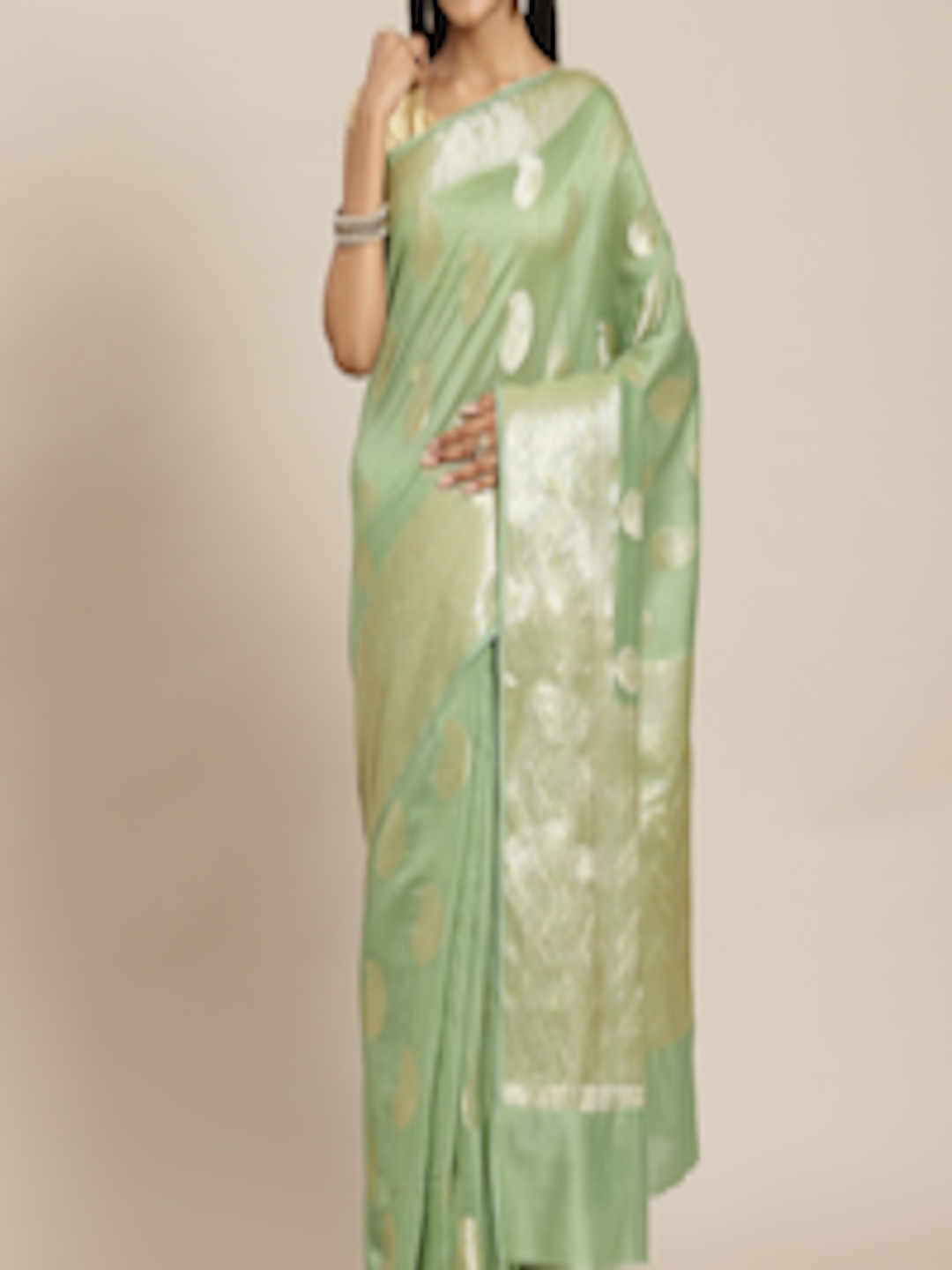 Buy Meena Bazaar Green Paisley Zari Pure Cotton Banarasi Saree - Sarees ...
