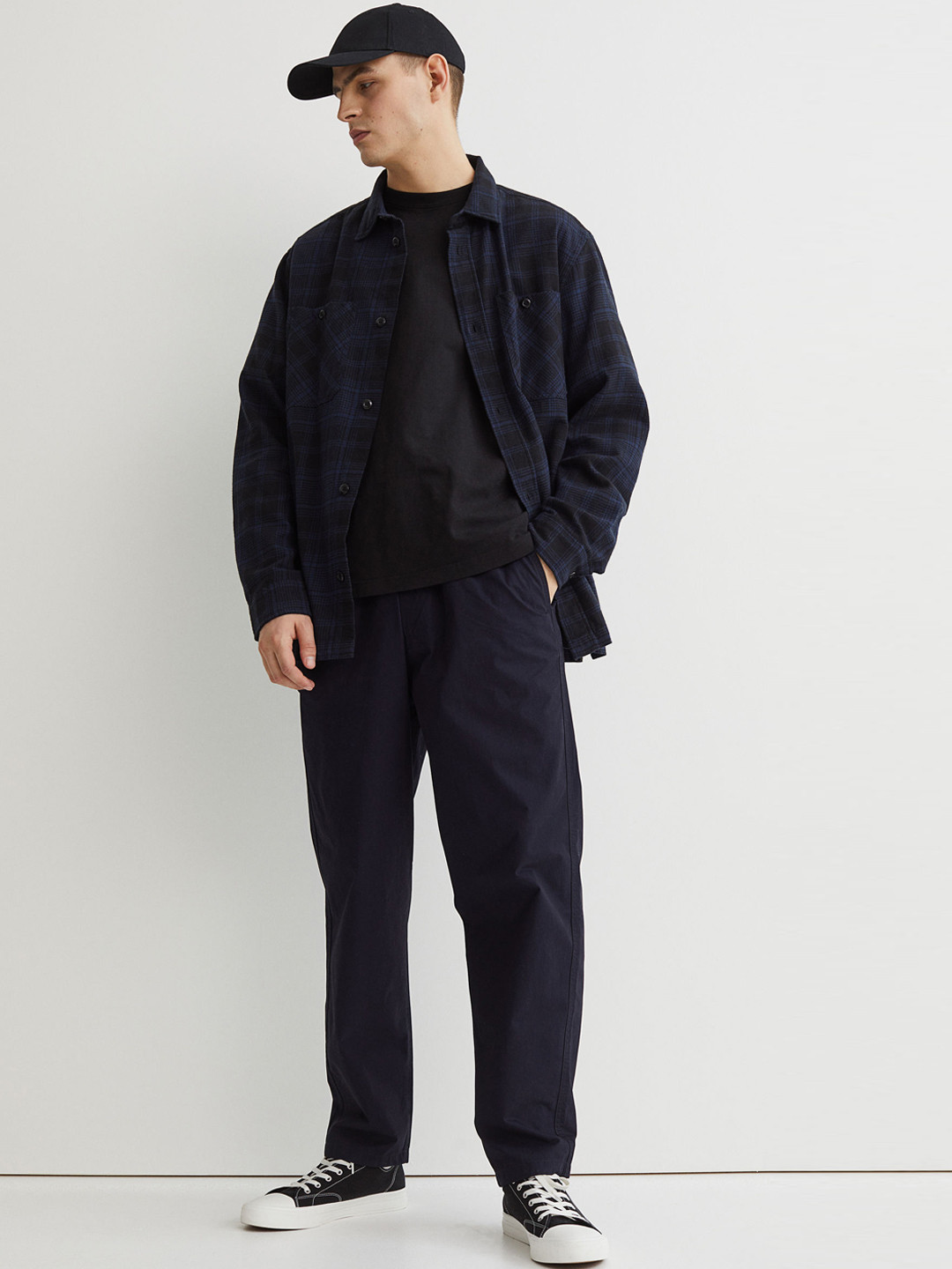 Buy H&M Men Blue Relaxed Fit Cotton Drawstring Trousers Trousers for