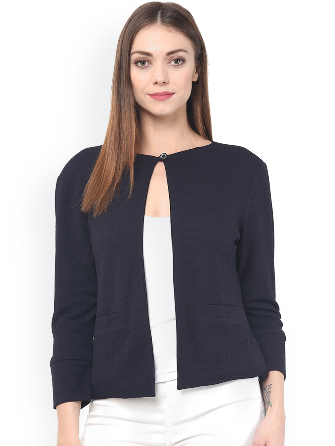 Buy Color Cocktail Navy Textured Jacket Jackets for Women 1715622