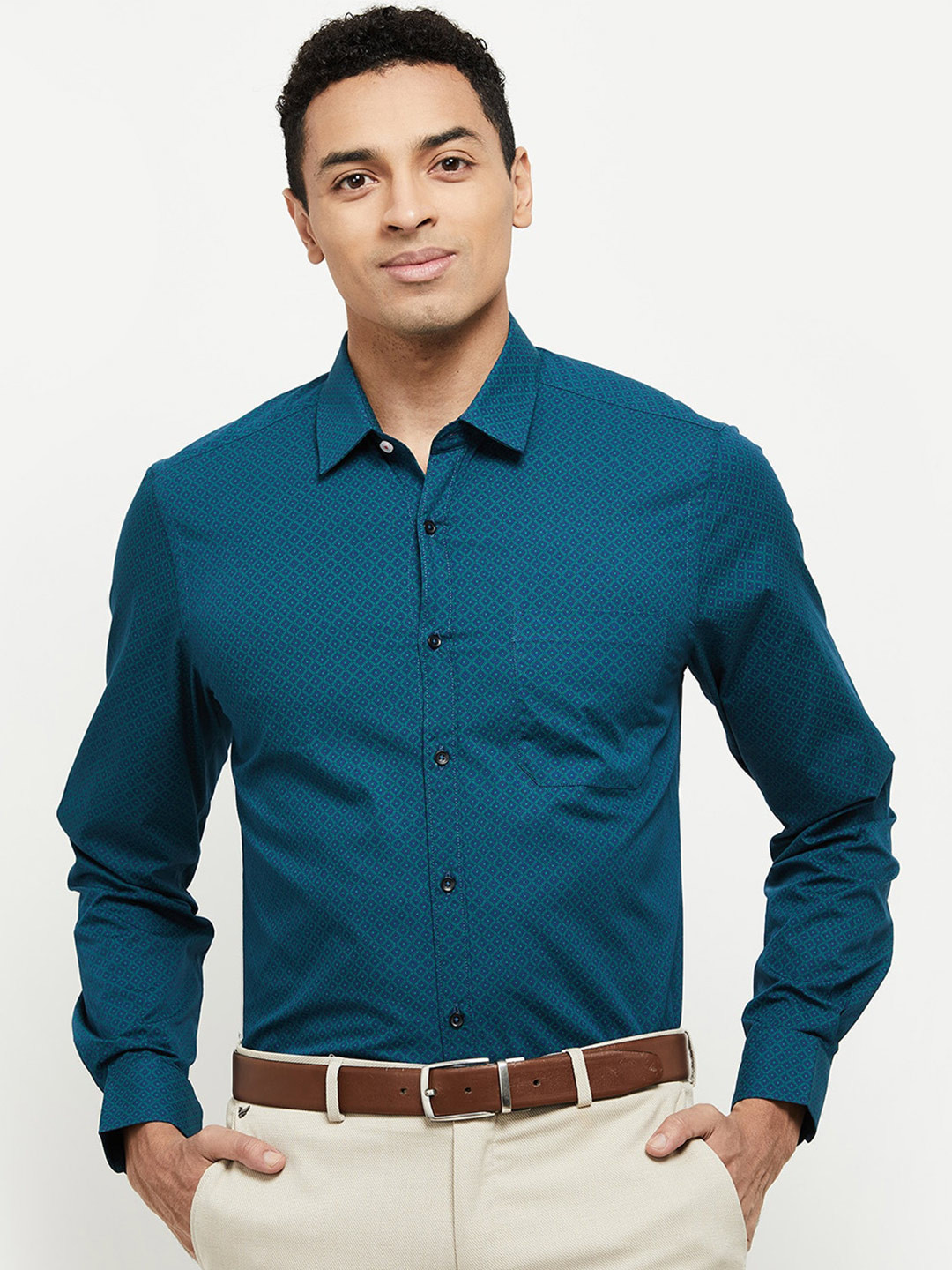Buy Max Men Green Solid Regular Fit Casual Pure Cotton Shirt Shirts
