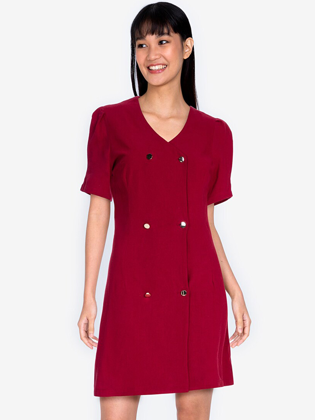 A-line Button Down Dress With Waist Cutouts Comes With Belt