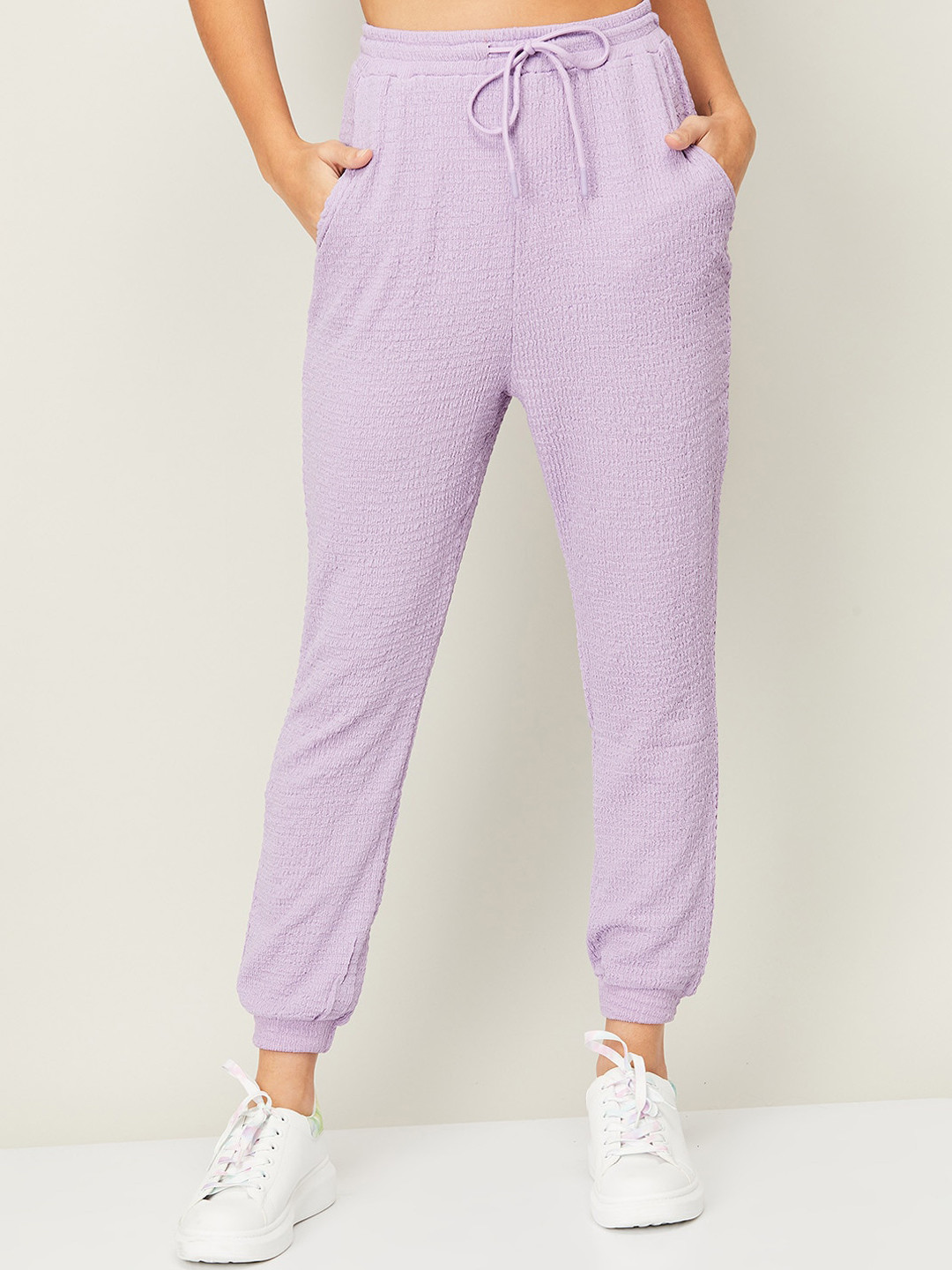 Buy Ginger By Lifestyle Women Lavender Regular Fit High Rise Joggers