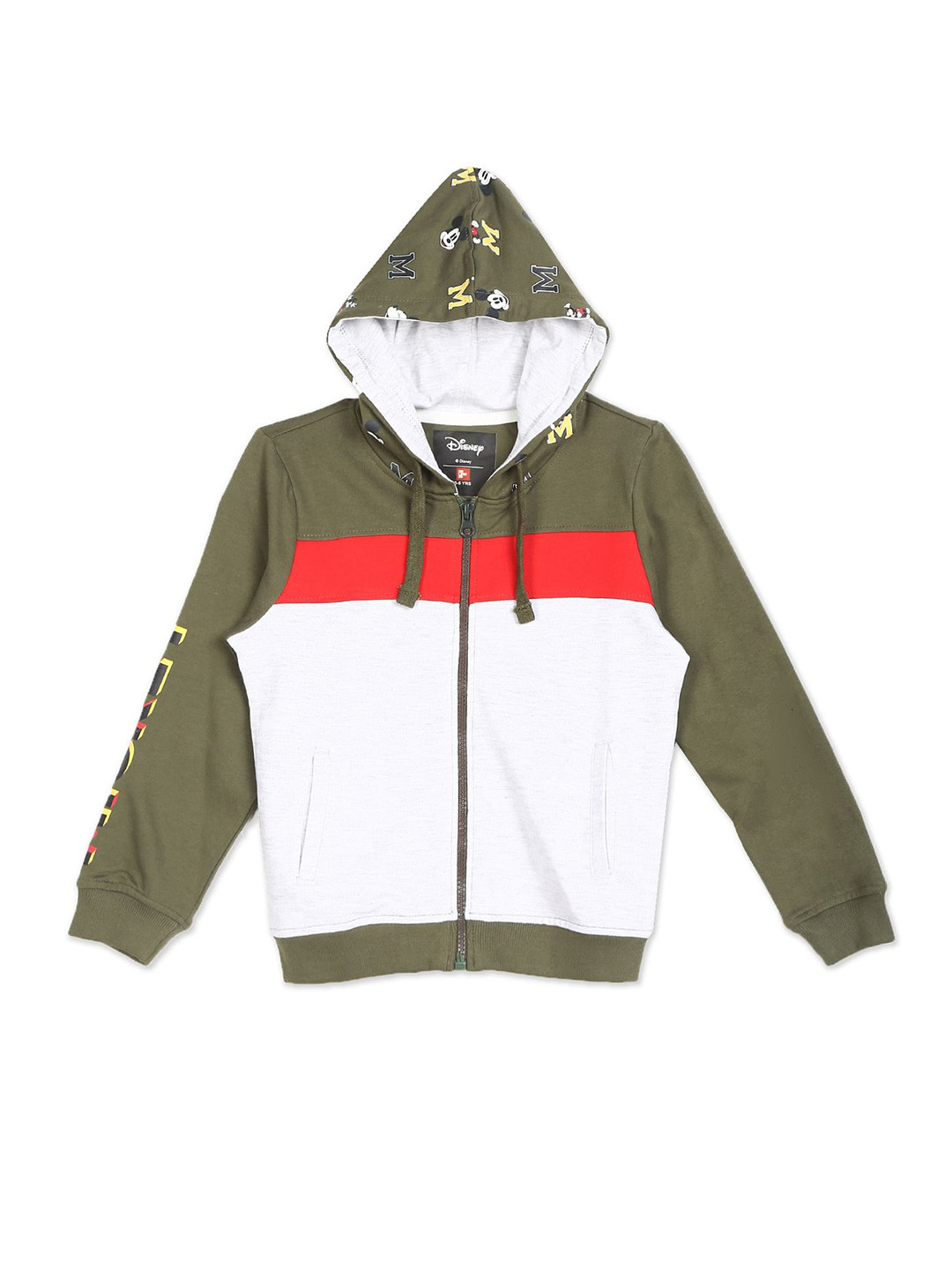 Buy Colt Boys Olive Green & White Colourblocked Mickey Mouse Hooded