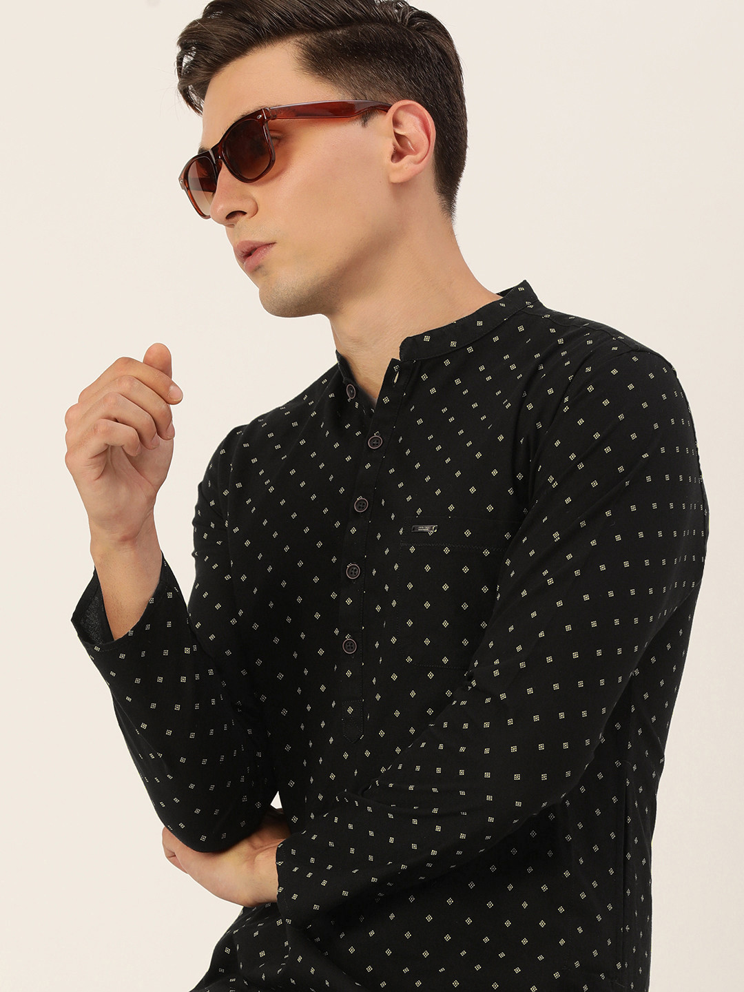 Buy Peter England Men Black & Cream Coloured Ethnic Motifs Printed Pure