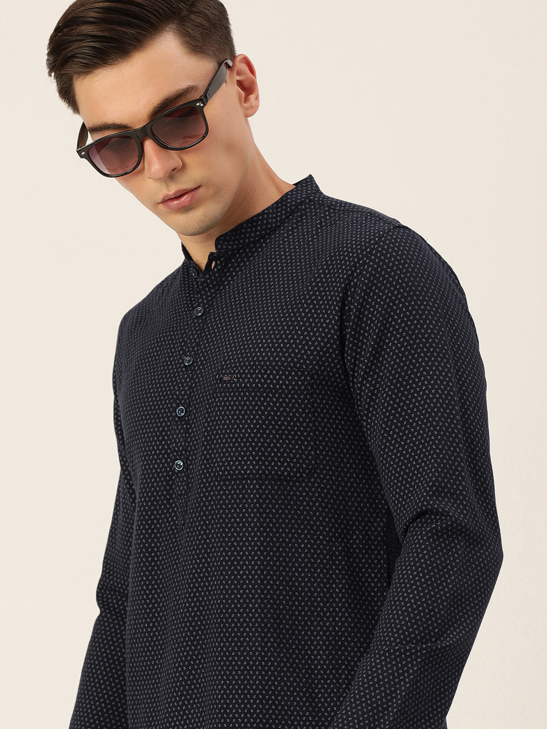 Buy Peter England Men Navy Blue & White Ethnic Motifs Printed Kurta