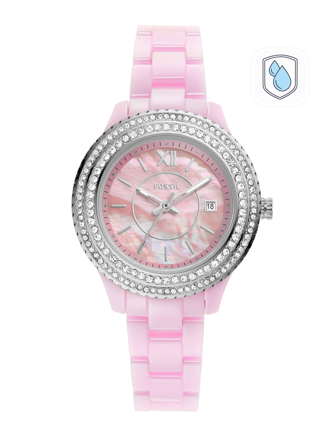 Buy Fossil Women Pink Embellished Dial Ceramic Bracelet Style Straps