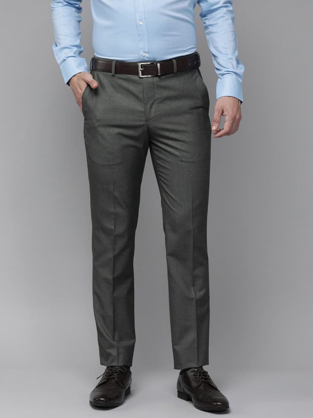 Buy Park Avenue Men Grey Solid Smart Fit Trousers - Trousers for Men ...