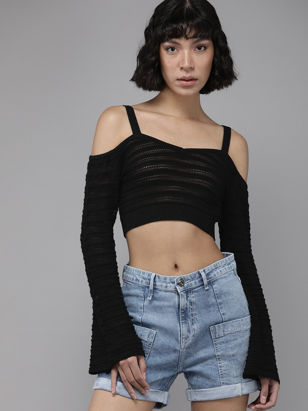 Buy Roadster Black Sheer Crop Top Tops for Women 17166814 Myntra