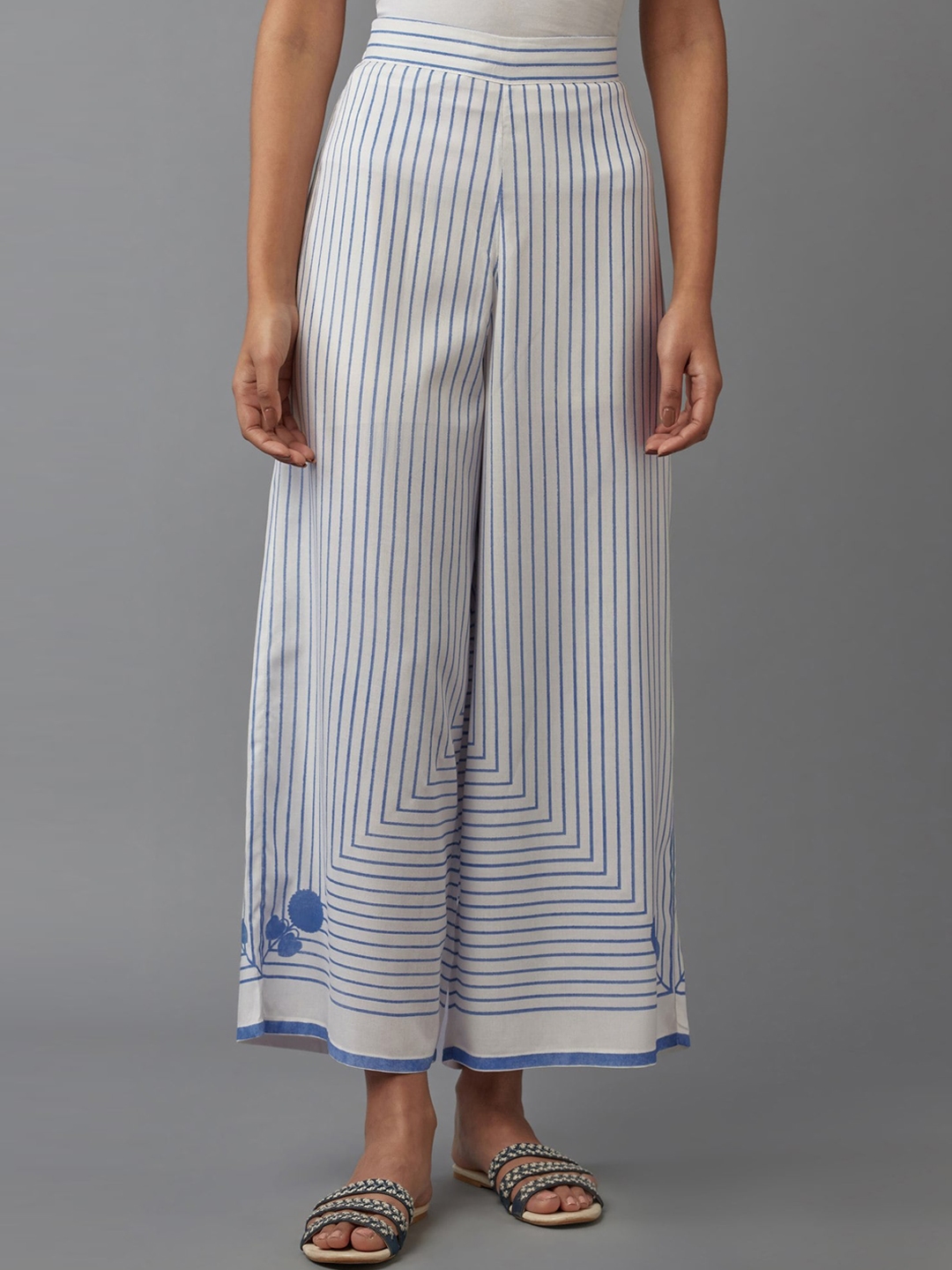 grey and white striped trousers
