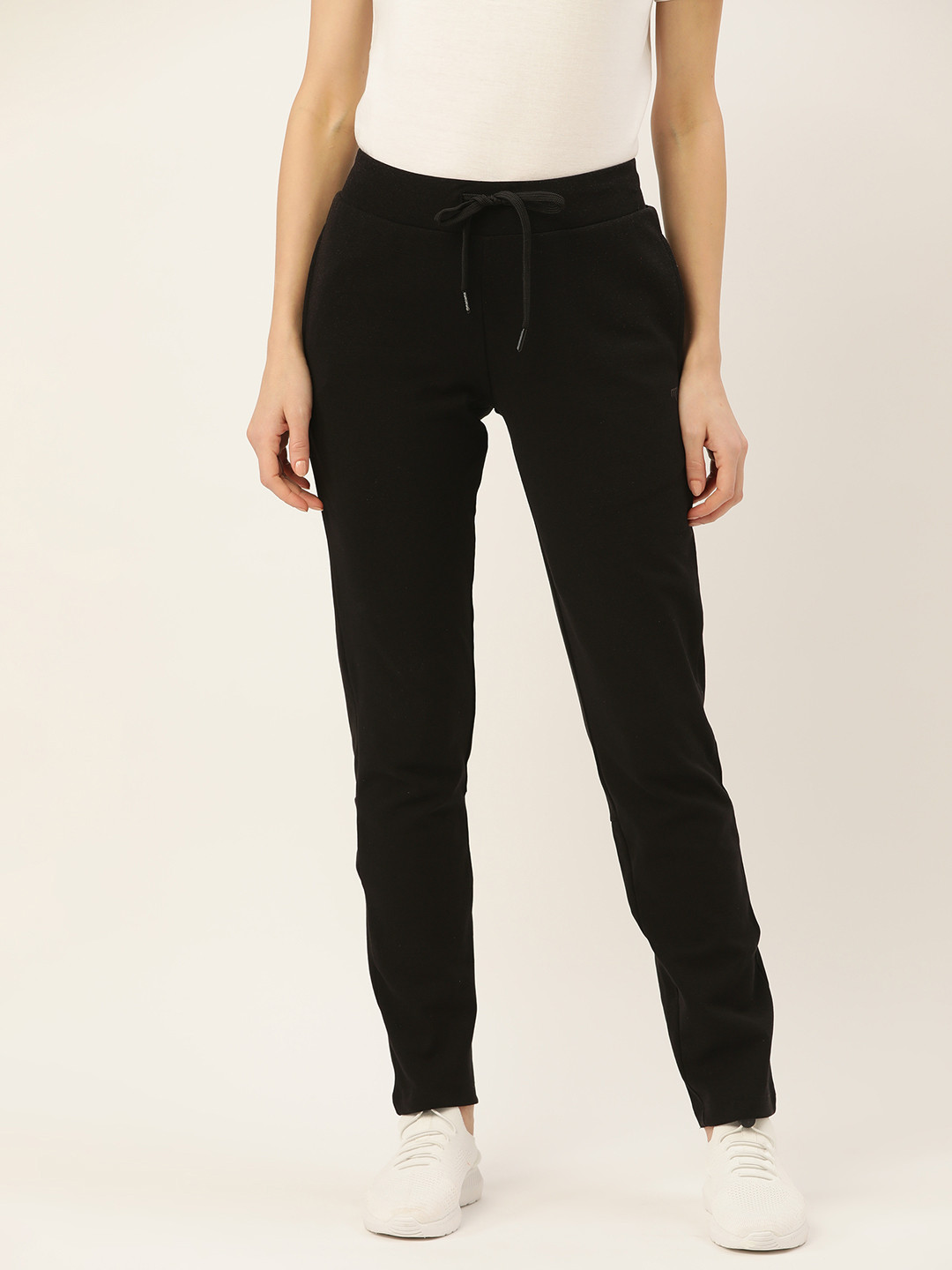 Buy Madame Women Black Pure Cotton Solid Track Pants Track Pants for