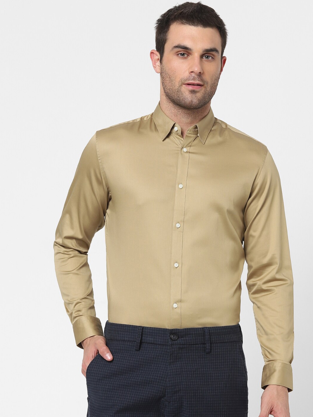 Buy SELECTED Men Gold Toned Slim Fit Cotton Formal Shirt - Shirts for ...