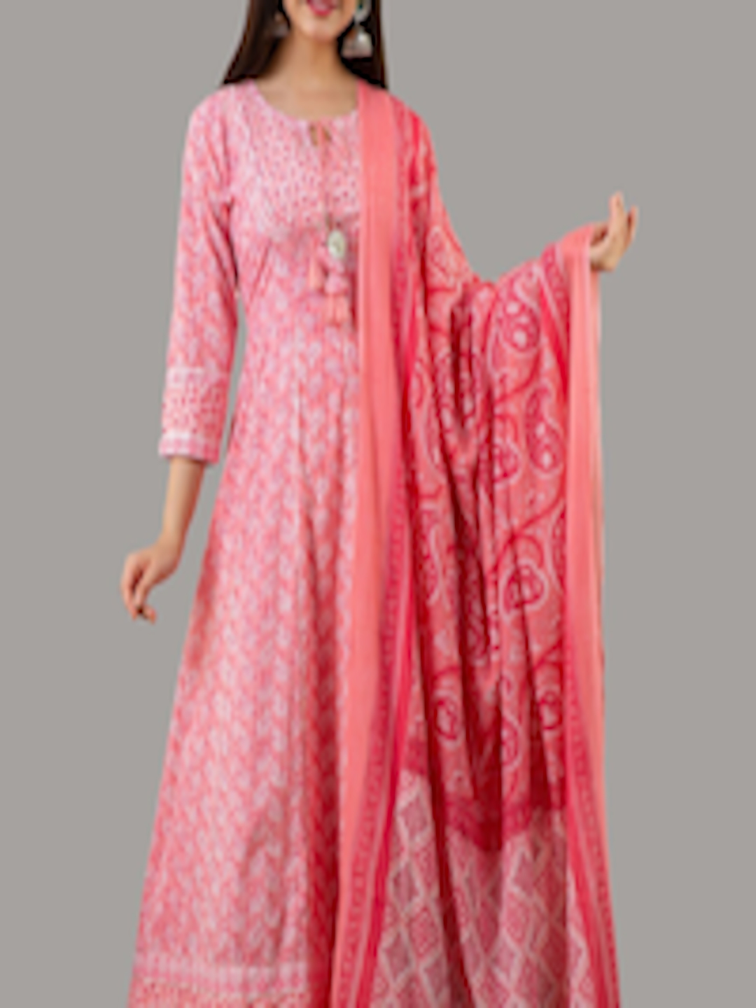 Buy KALINI Women Pink Floral Printed Empire Pure Cotton Kurta ...