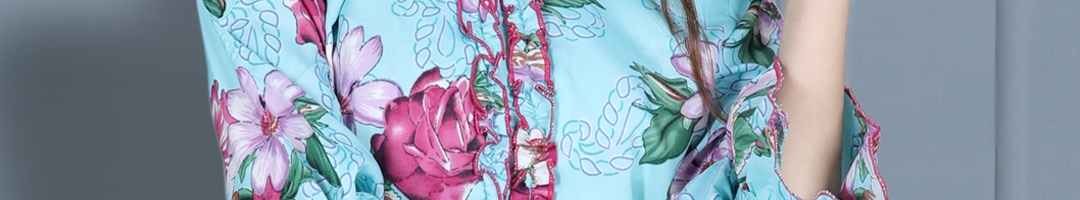 Buy Cutiekins Girls Turquoise Blue Floral Printed Ruffles Crepe Top ...