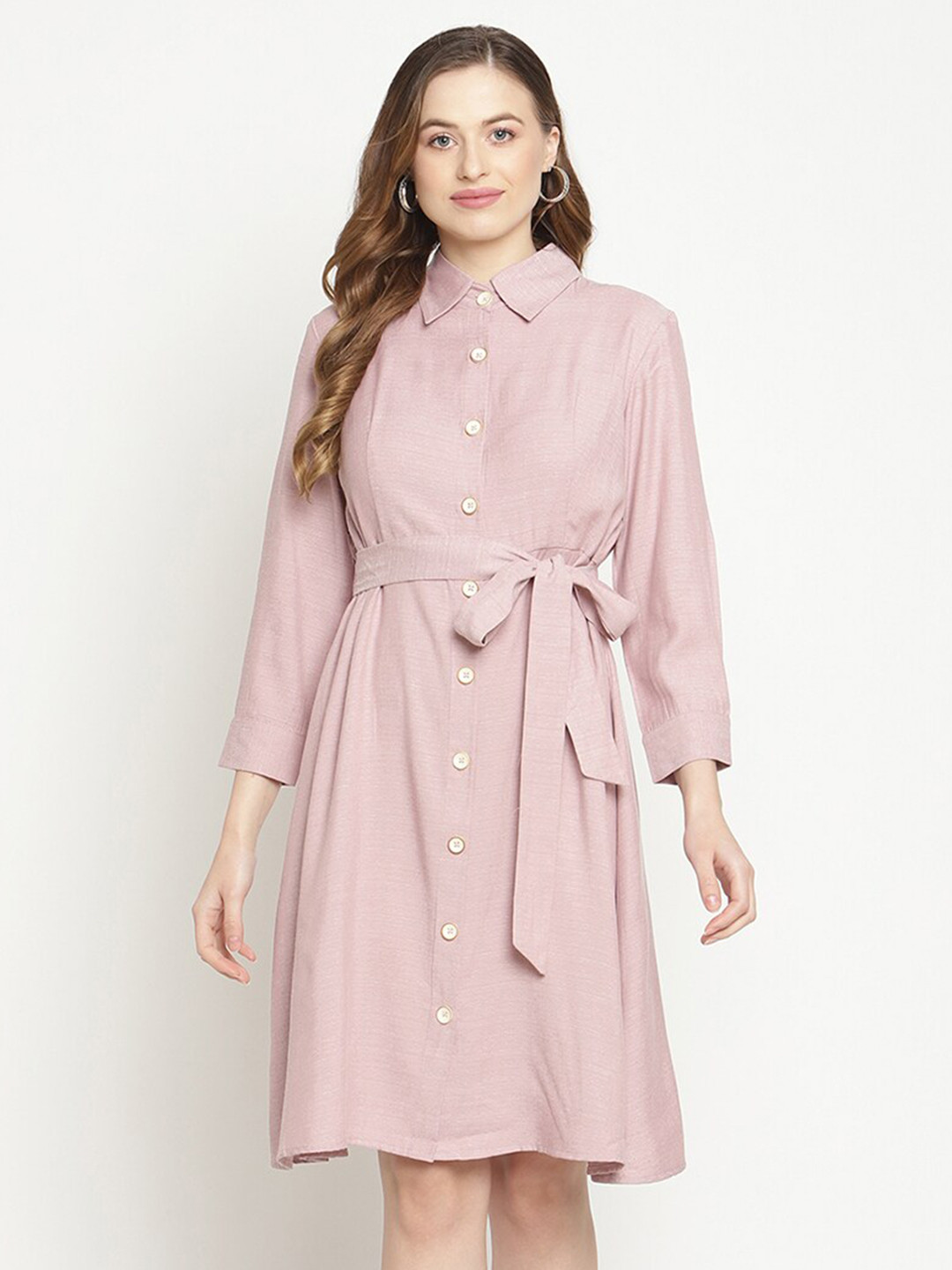 Buy Madame Pink Solid Shirt Dress - Dresses for Women 17174536 | Myntra