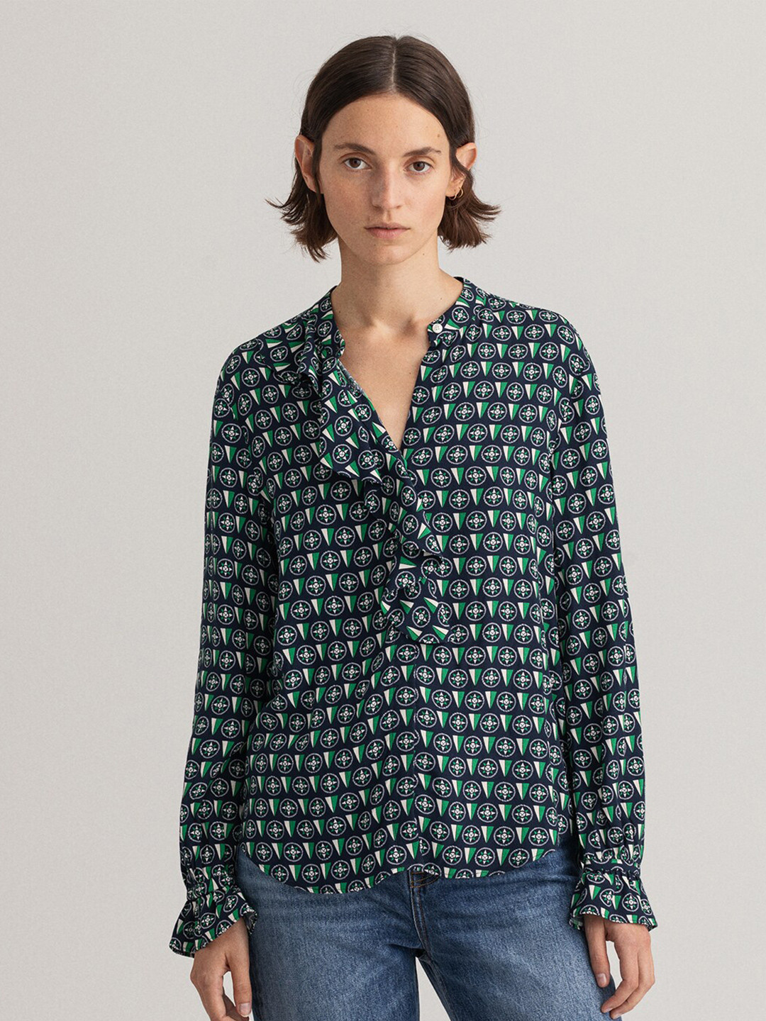Gant Women Blue Solid Crew Neck Tshirt