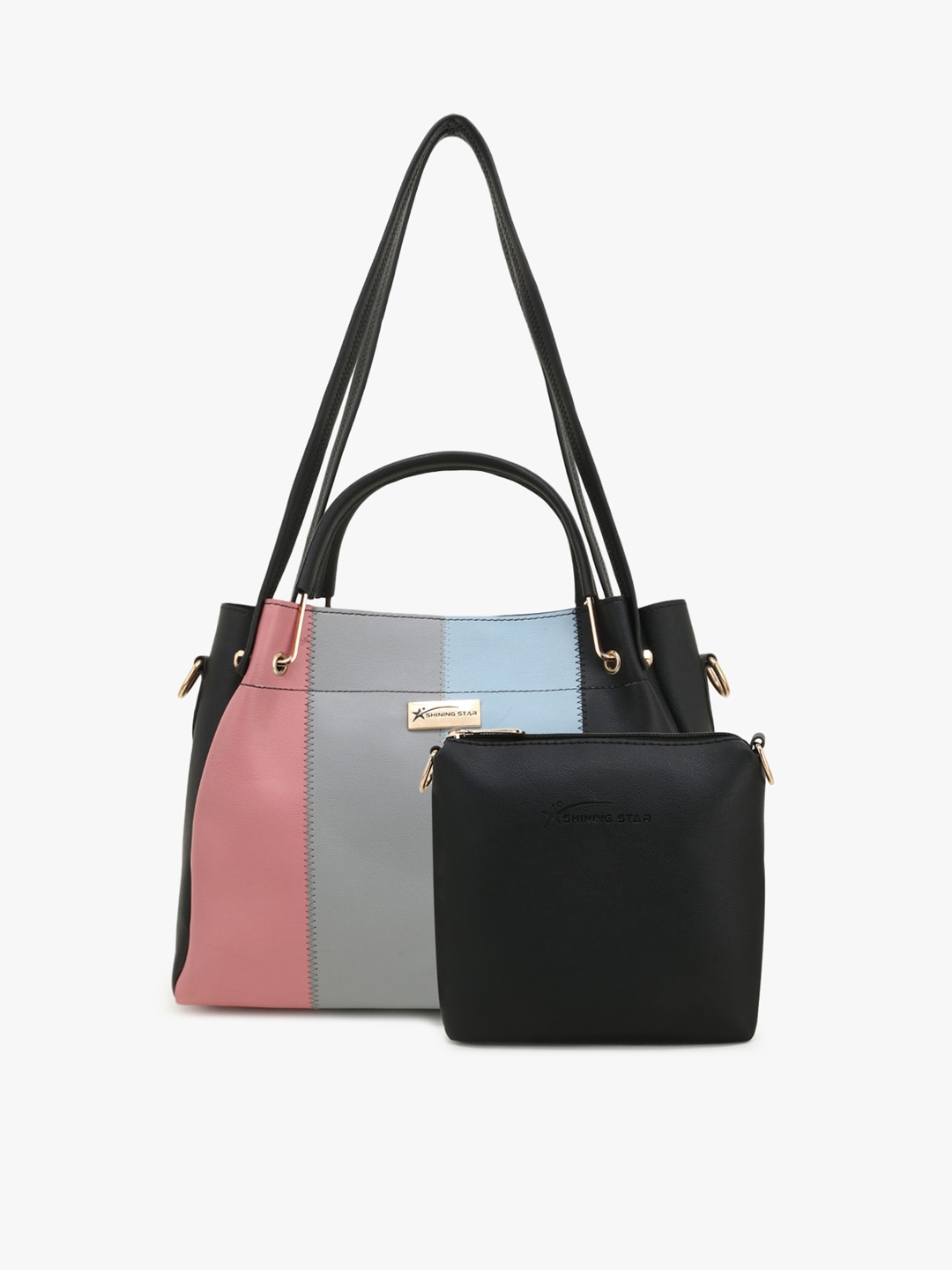 Buy SHINING STAR Black Colourblocked PU Shopper Handheld Bag - Handbags ...
