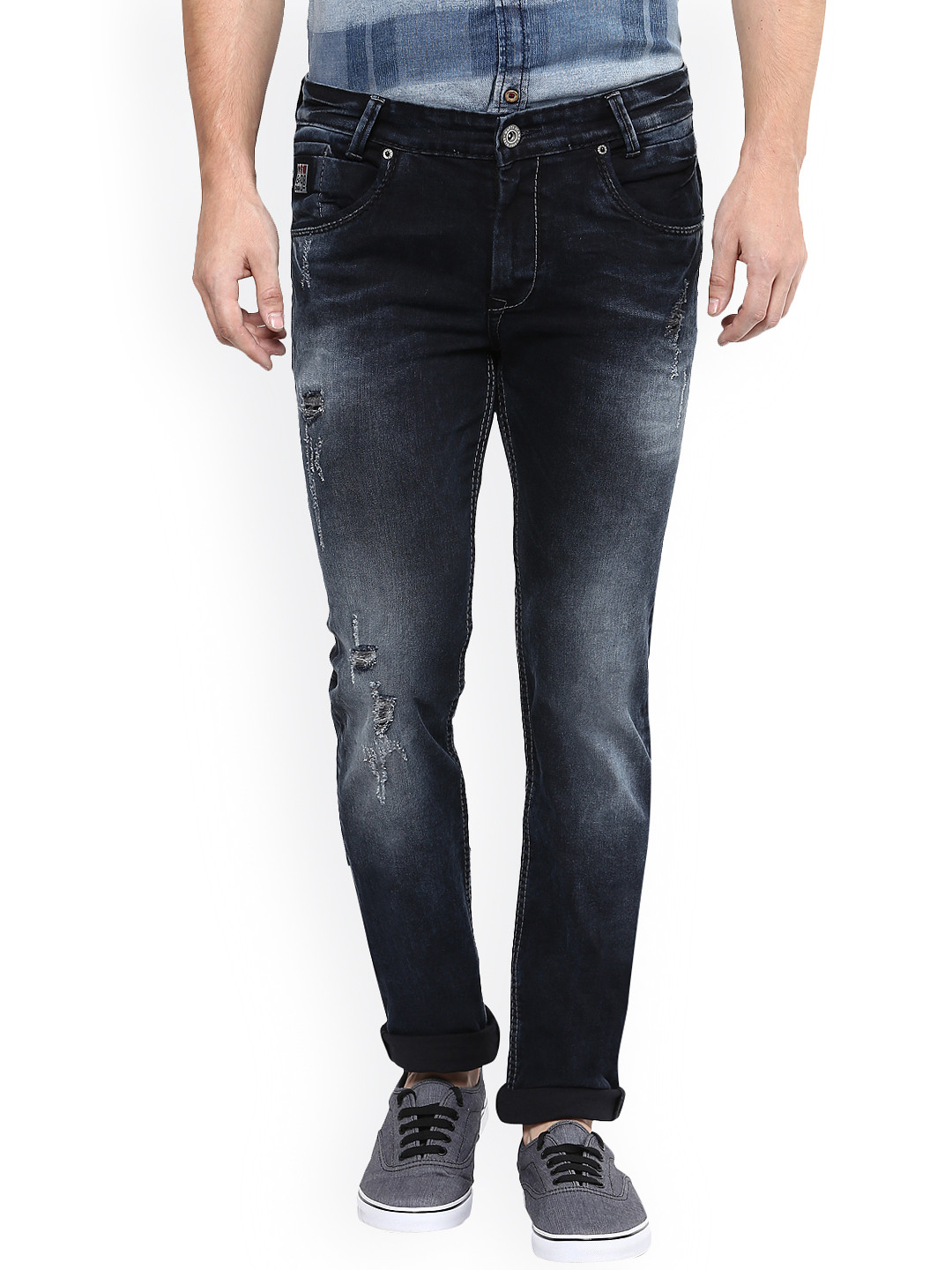 Buy Mufti Men Black Skinny Fit Low Distress Stretchable Jeans Jeans