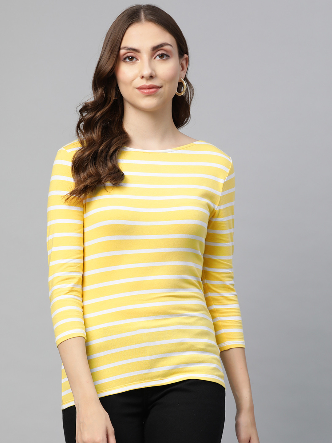 Buy Marks & Spencer Women Yellow & White Striped T Shirt Tshirts for