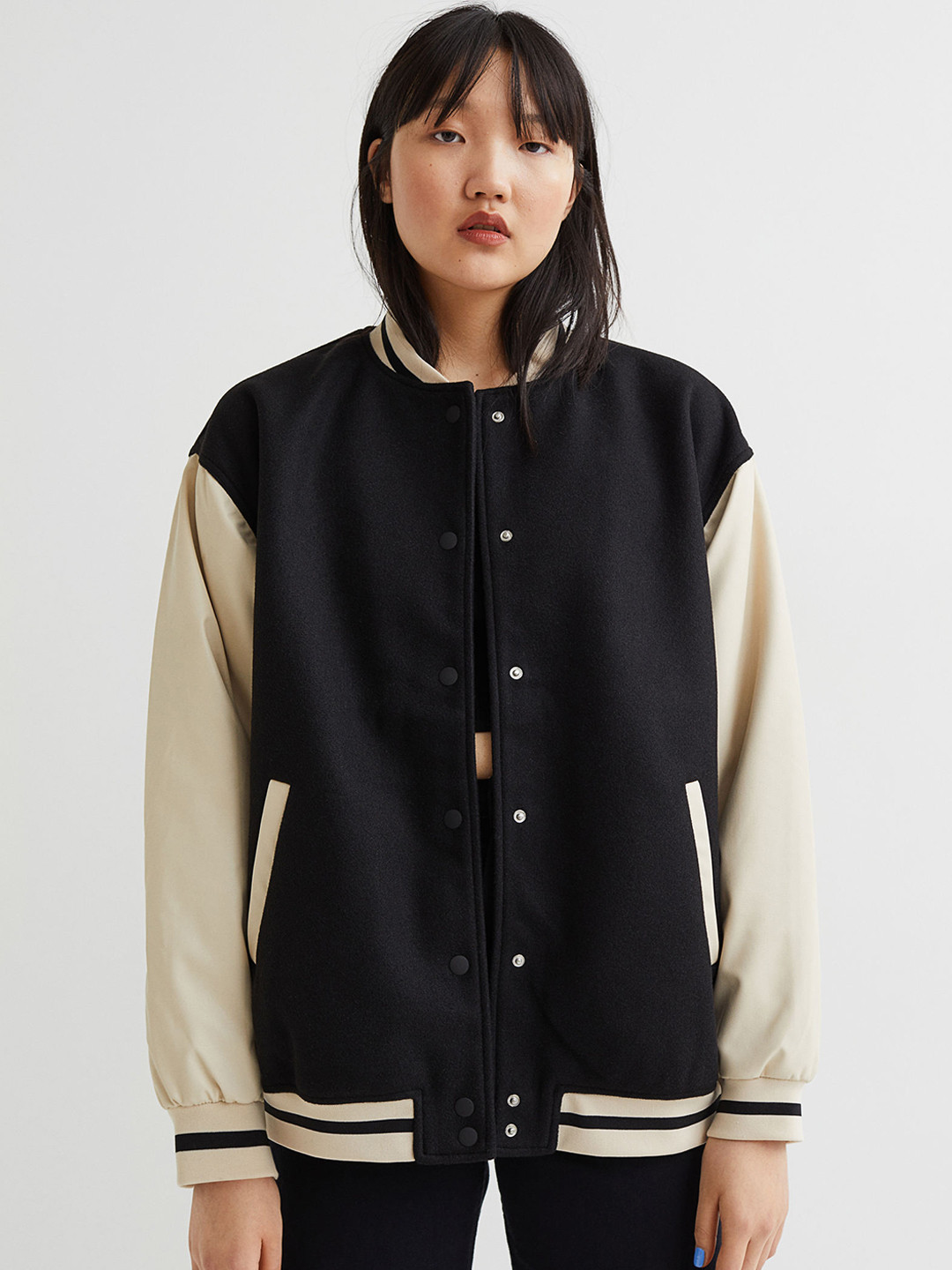 Buy H&M Black Block Coloured Baseball Jacket Jackets for Women