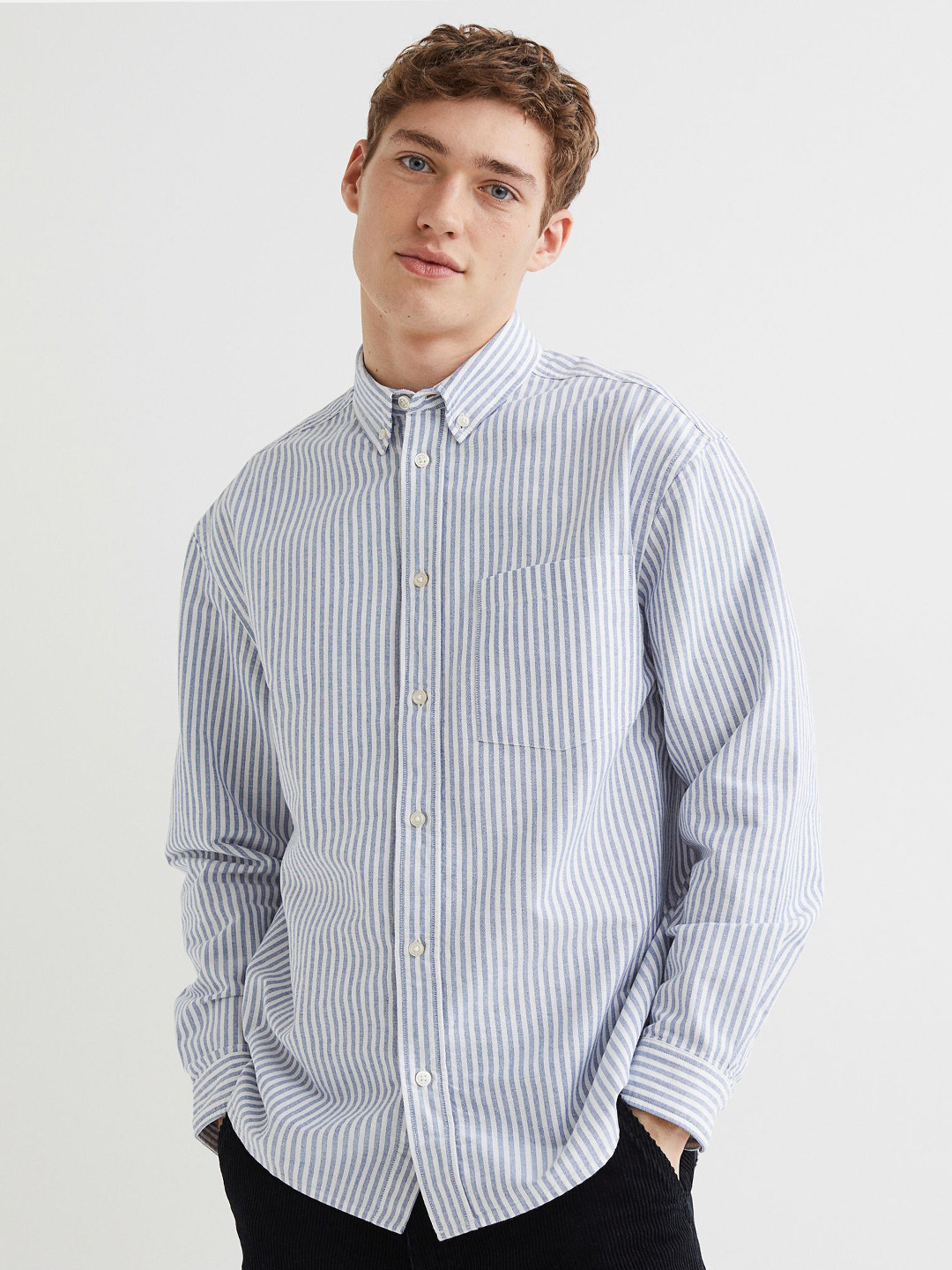 Buy H&M Men Blue Relaxed Fit Oxford Shirt Shirts for Men 17185550