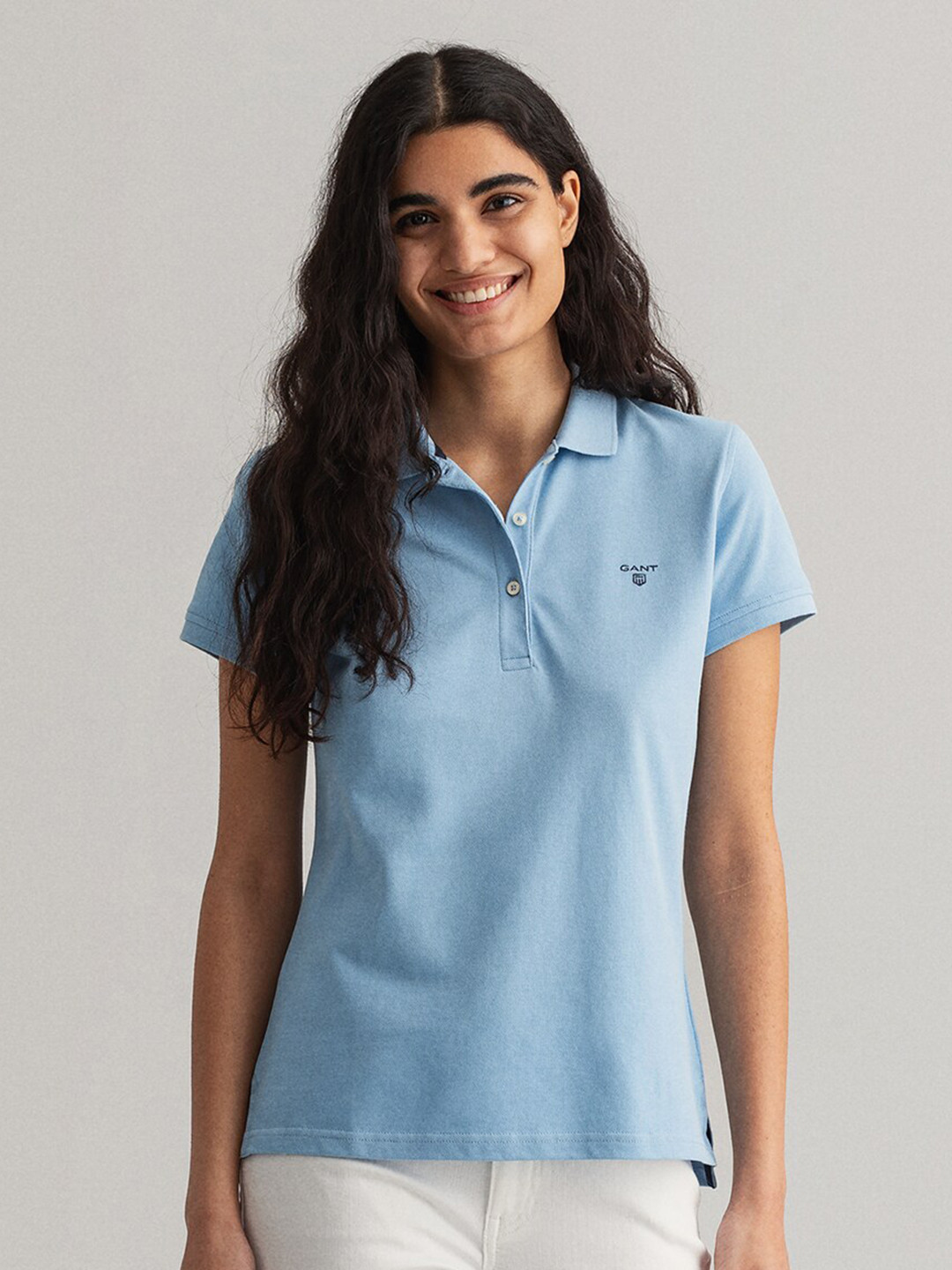 Buy GANT Women Blue Polo Collar Pure Cotton T Shirt Tshirts for Women