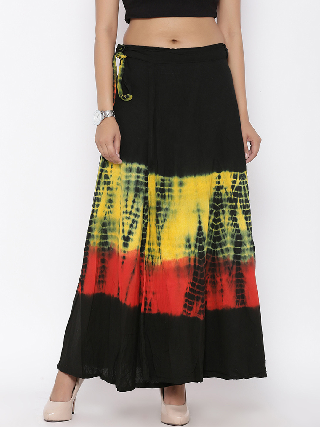 Buy SOUNDARYA Black & Yellow Tie Dyed Print Wrap Around Maxi Skirt