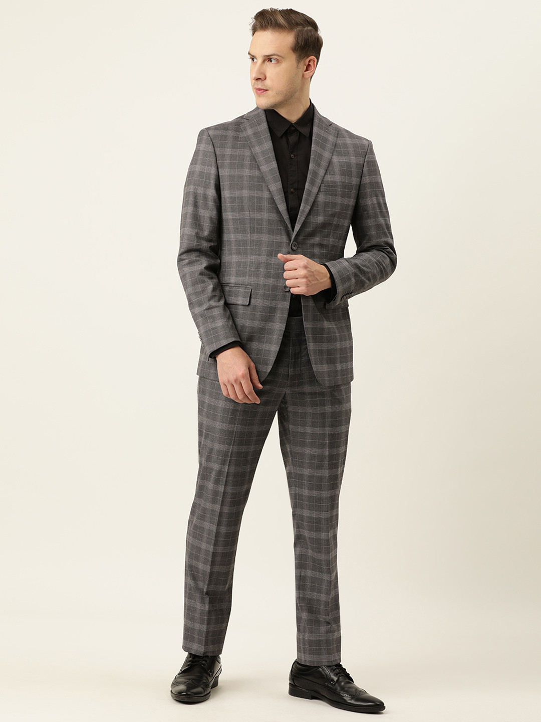 Buy Peter England Men Grey Checked Single Breasted Slim Fit Formal Suit