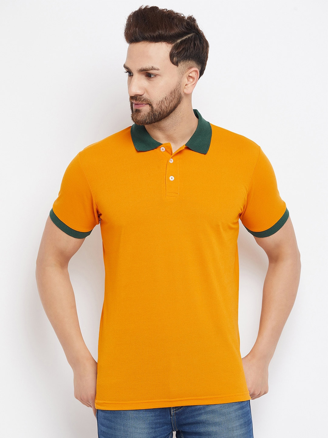 Buy THE MILLION CLUB Men Mustard Yellow Polo Collar Regular Fit T Shirt