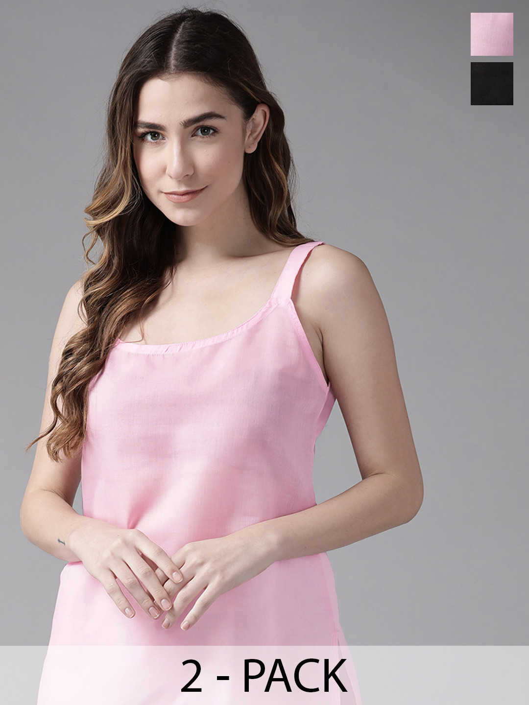 Buy ADA Women Black & Pink Pack Of 2 Pure Cotton Solid Handloom ...