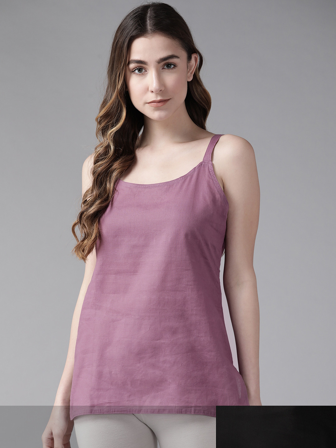 Buy ADA Women Pack Of 2 Black & Purple Solid Cotton Camisoles