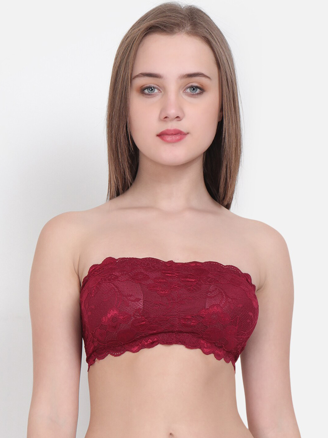 Buy Lebami Burgundy Floral Cotton Bandeau Bra Bra for Women 17199582