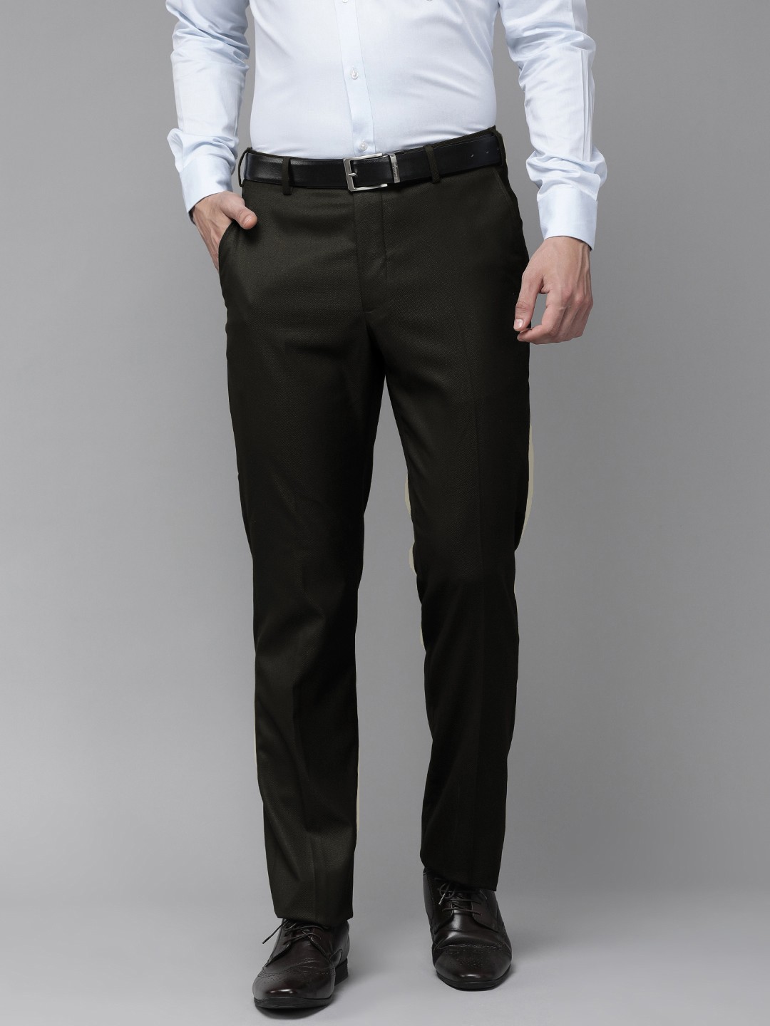 Buy Park Avenue Men Black Solid Smart Fit Trousers - Trousers for Men ...