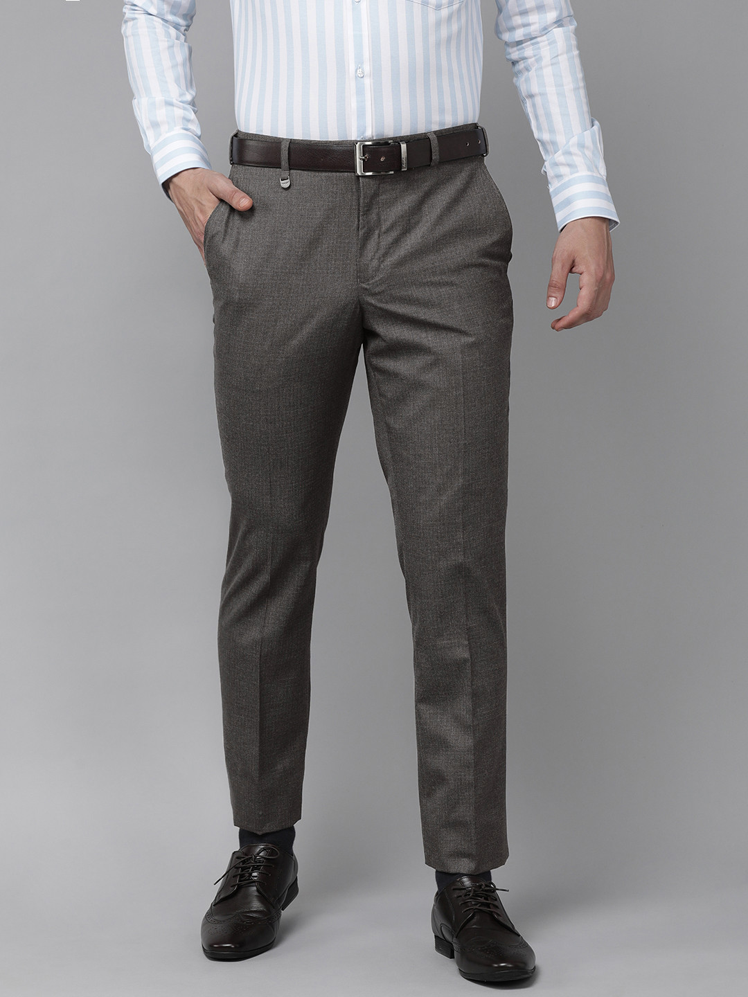 Buy Park Avenue Men Grey Solid Smart Fit Trousers - Trousers for Men ...