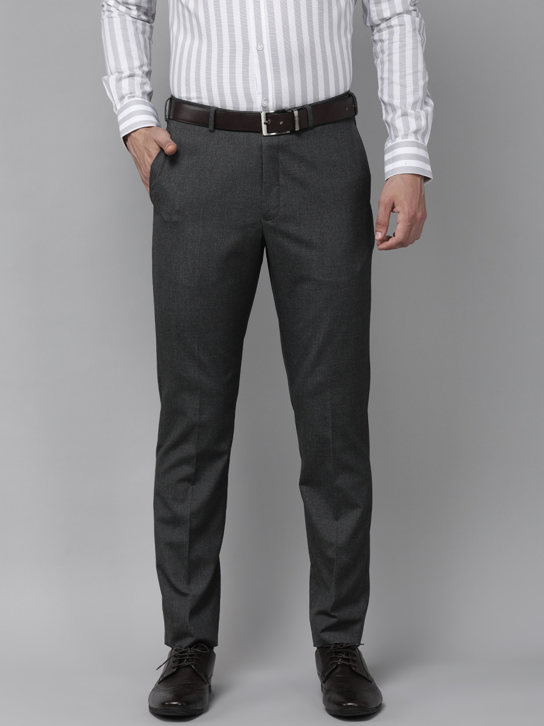 Buy Park Avenue Men Grey Solid Smart Fit Formal Trousers - Trousers for ...