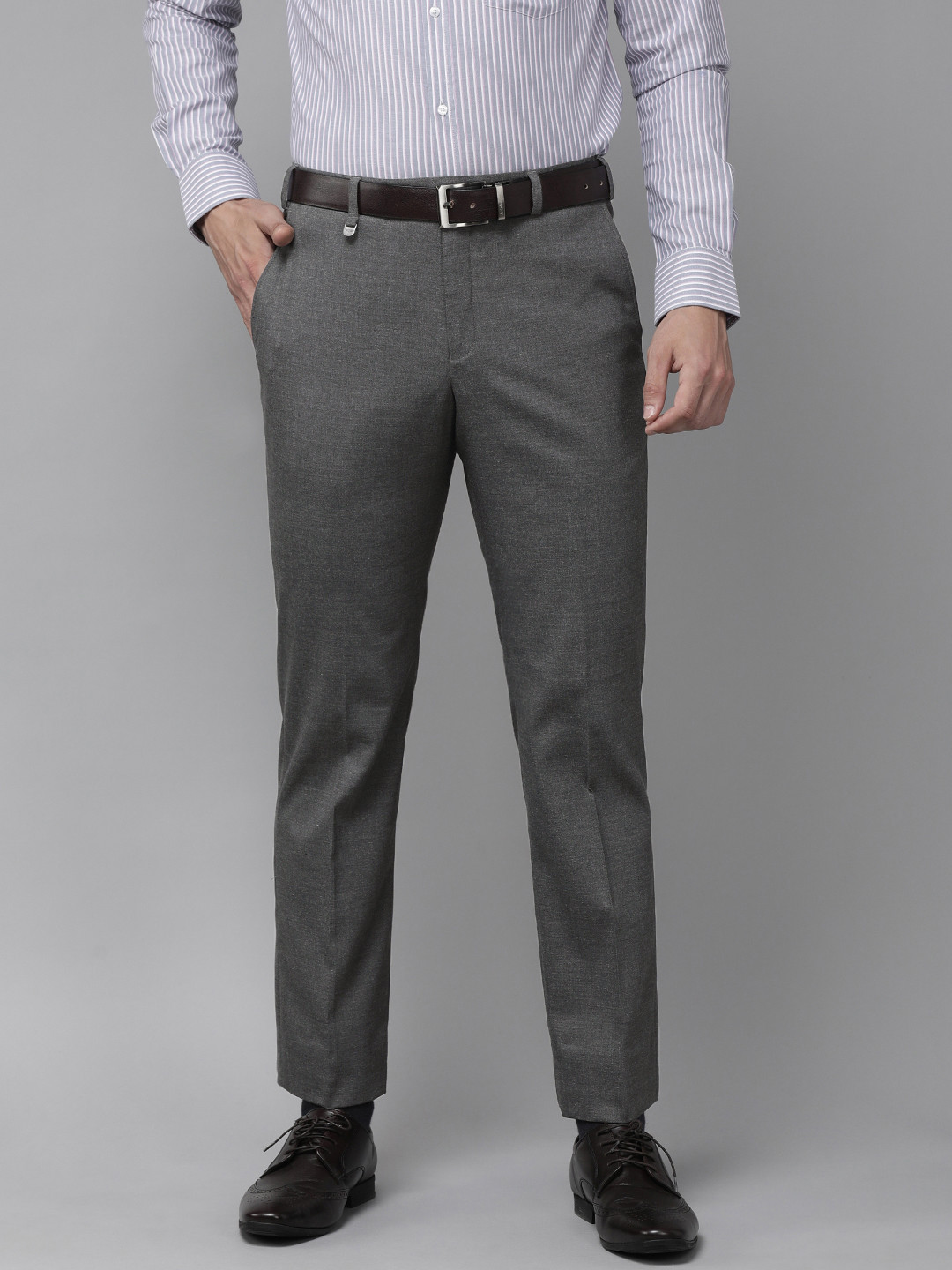 Buy Park Avenue Men Grey Solid Mid Rise Formal Trousers - Trousers for ...