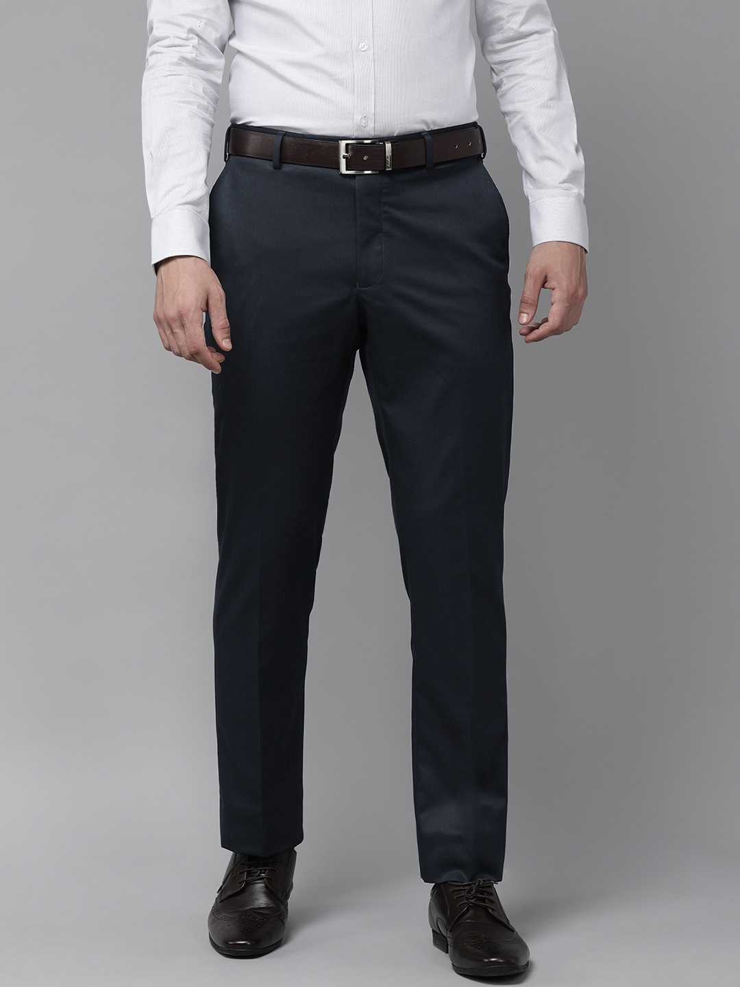 Buy Park Avenue Men Dark Blue Solid Mid Rise Formal Trousers - Trousers ...